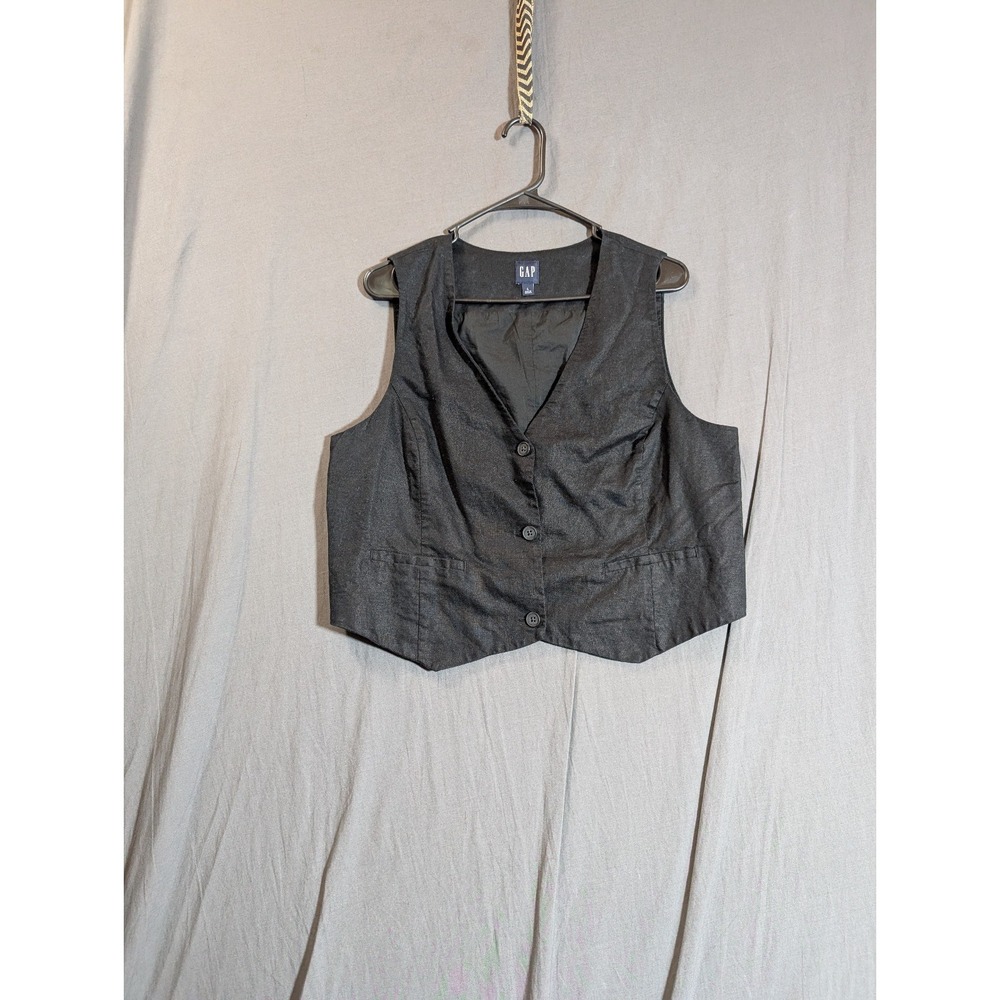 GAP Womens V Neck Vest Size L Black Button‎ Down